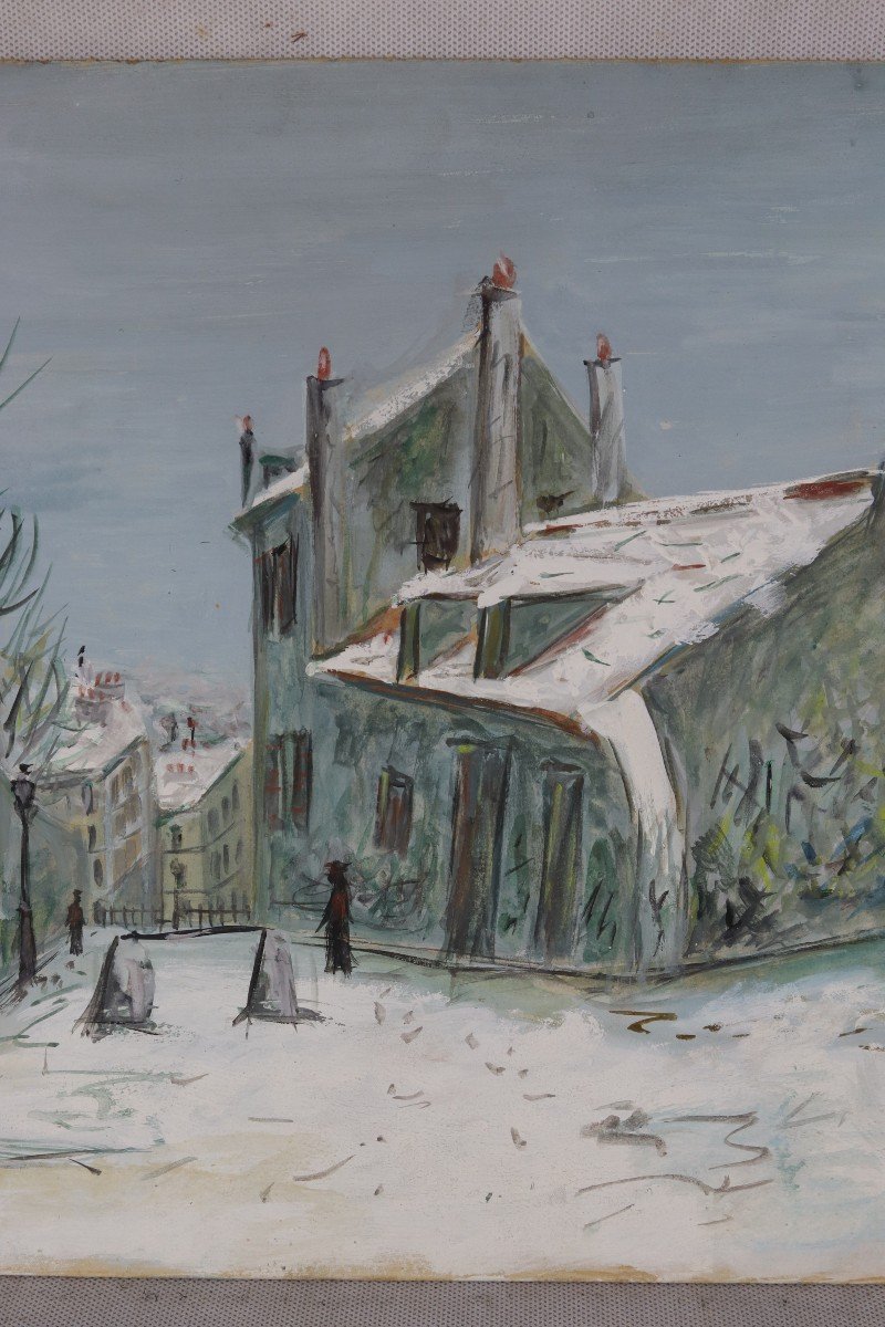 After Maurice Utrillo (1883-1955), Gouache “the House Of Mimi Pinson Under The Snow”.-photo-3