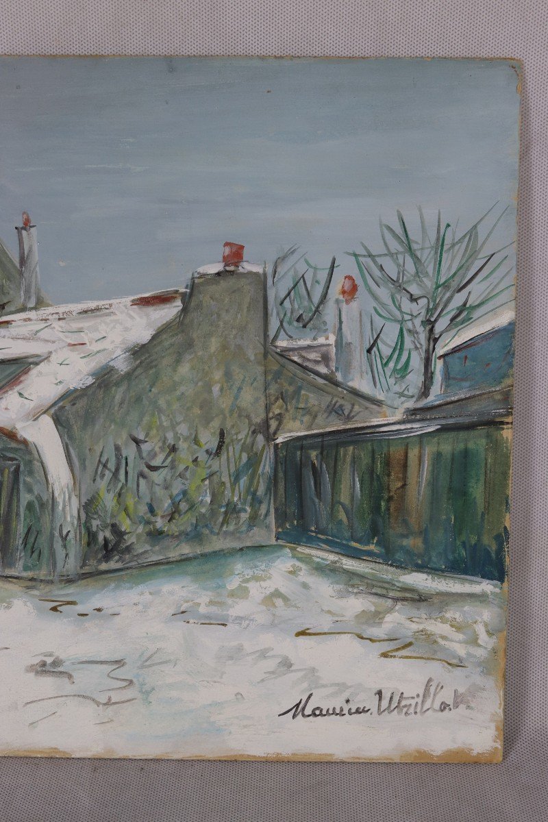 D'Après Maurice Utrillo (1883-1955), Gouache " La Maison De Mimi Pinson Sous La Neige ".-photo-4
