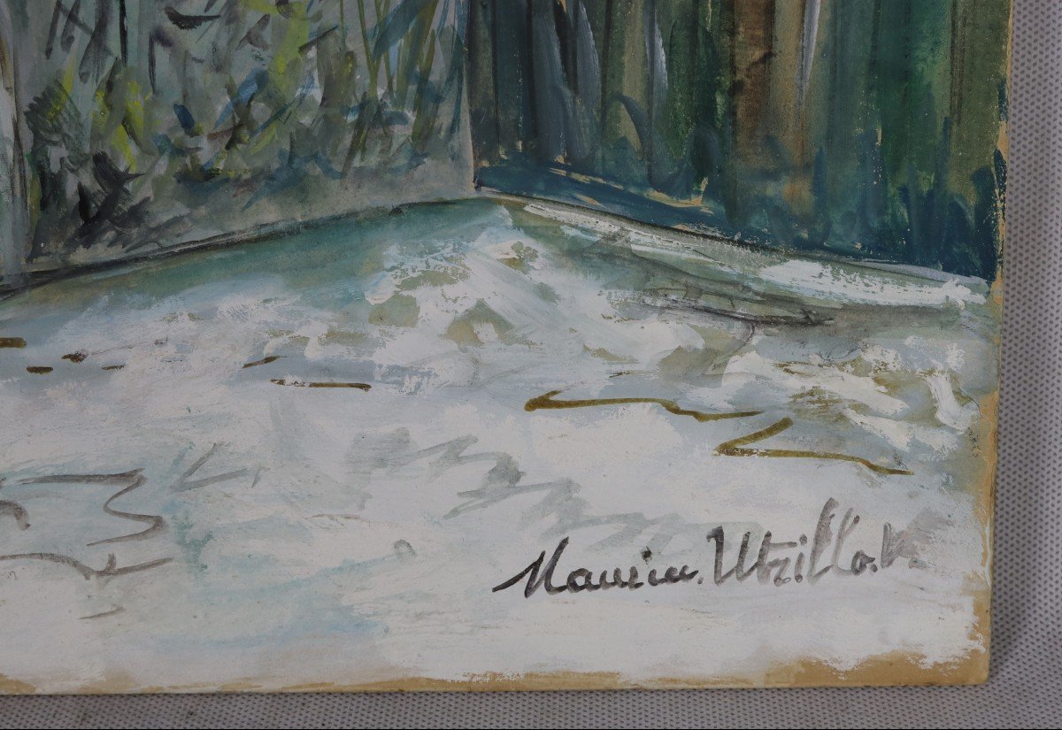 D'Après Maurice Utrillo (1883-1955), Gouache " La Maison De Mimi Pinson Sous La Neige ".-photo-1