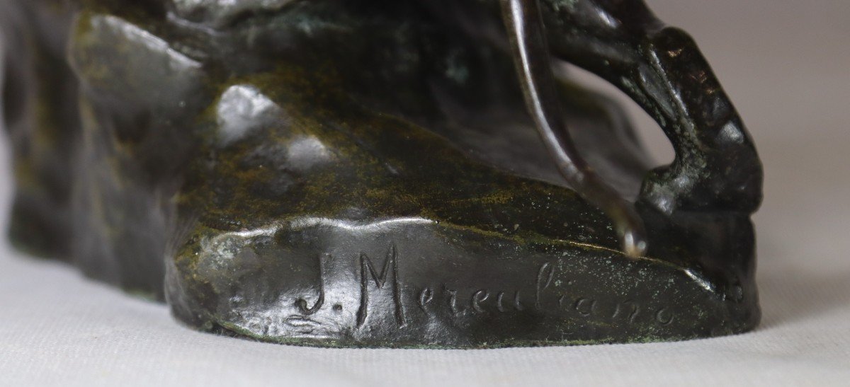 Giacomo Merculiano (1859-1935), Sculpture Bronze " La Lionne ", Vers 1900-photo-6