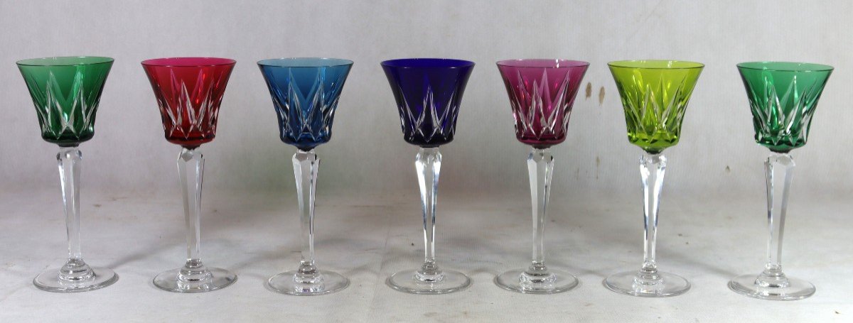 Saint Louis, 7 Colored Crystal Glasses, 20th Century-photo-2