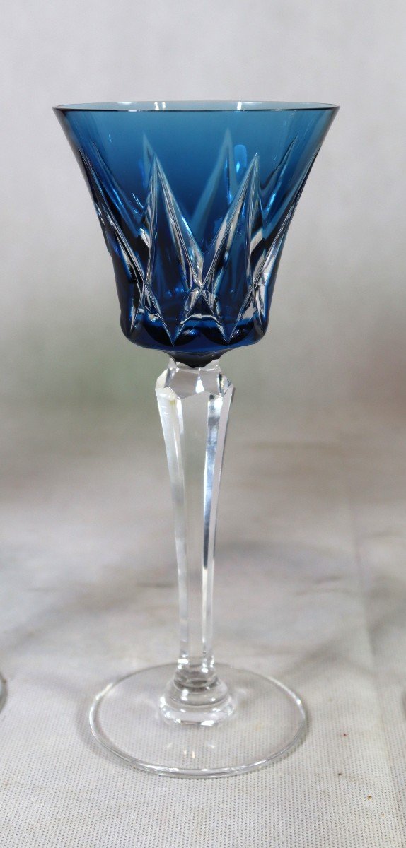 Saint Louis, 7 Colored Crystal Glasses, 20th Century-photo-1