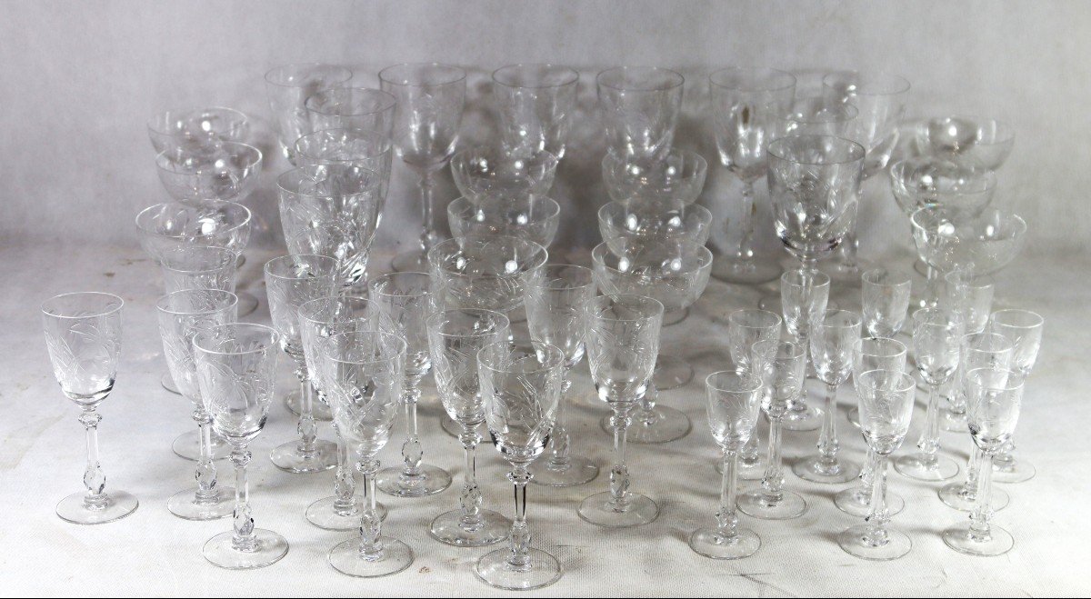 Glass Service (48 Pieces) In Engraved Crystal, 20th Century-photo-2