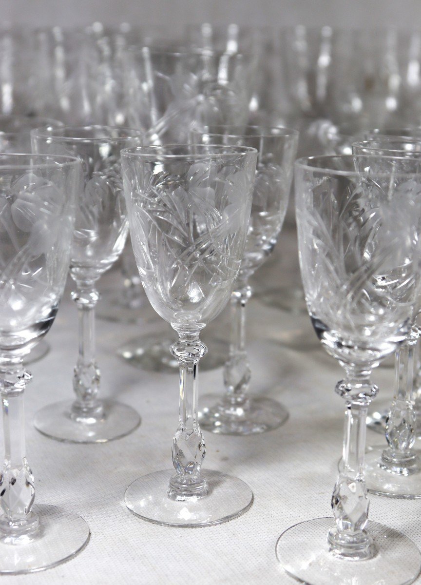 Glass Service (48 Pieces) In Engraved Crystal, 20th Century-photo-3