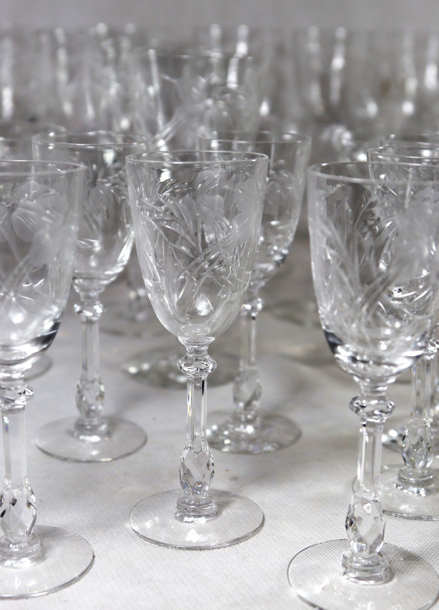 Service De Verres ( 48 Pièces ) En Cristal Gravés, XXe-photo-3
