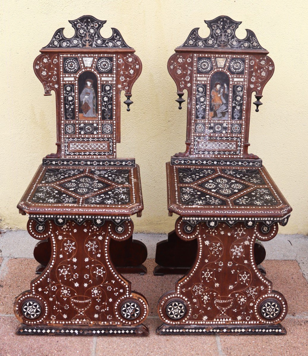 Attributed To Brambilla Adriano (1829-1855), Pair Of Chairs, 19th Century