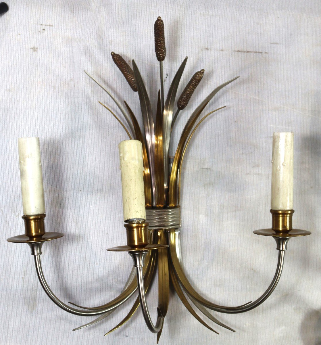 Maison Charles, Pair Of Reed Sconces, Signed, 20th-photo-3