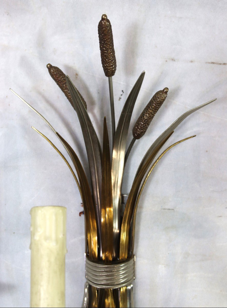 Maison Charles, Pair Of Reed Sconces, Signed, 20th-photo-1