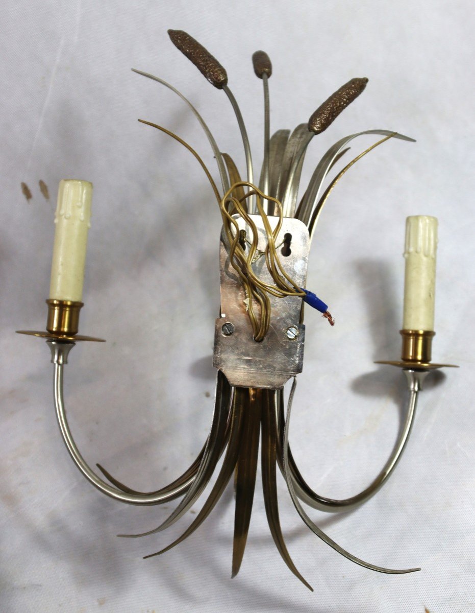 Maison Charles, Pair Of Reed Sconces, Signed, 20th-photo-2