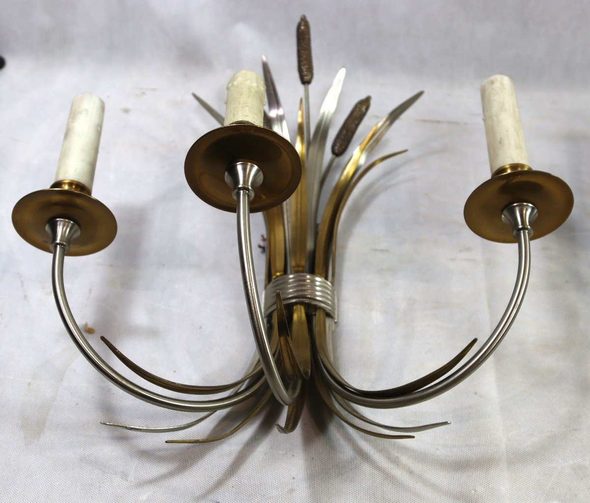 Maison Charles, Pair Of Reed Sconces, Signed, 20th-photo-7