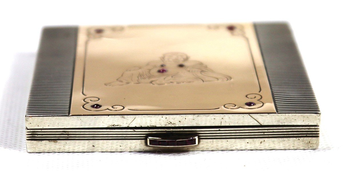 Powder Box In Silver And 18k Gold, 30/40 Period-photo-4