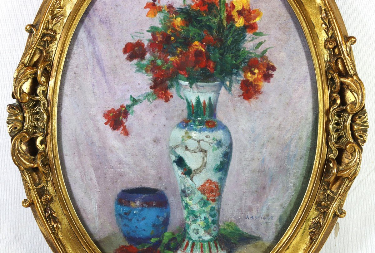 Albert Emile Artigue (1850-1957) Hst “still Life With Flowers”, 20th-photo-3