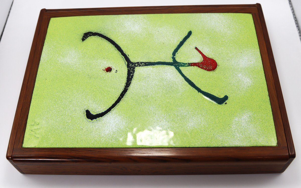 Astrid Wessel ( 1904-1961 ), Coffret En Palissandre  Et Plaque émaillée, XXe-photo-3