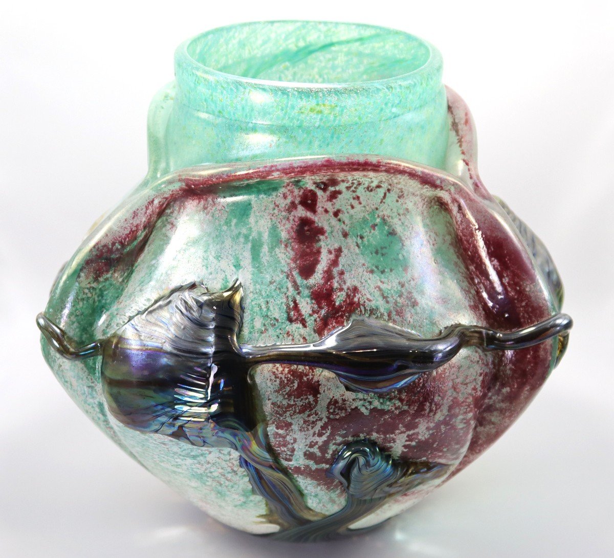 Jean Claude Novaro (1943-2014), Vase En Verre épais Ventru, Signé, XXe-photo-2