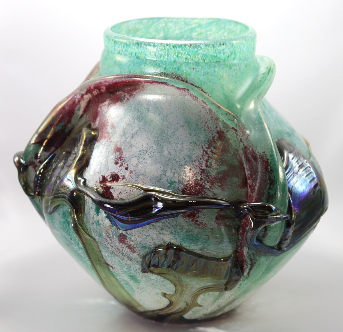 Jean Claude Novaro (1943-2014), Vase En Verre épais Ventru, Signé, XXe-photo-4