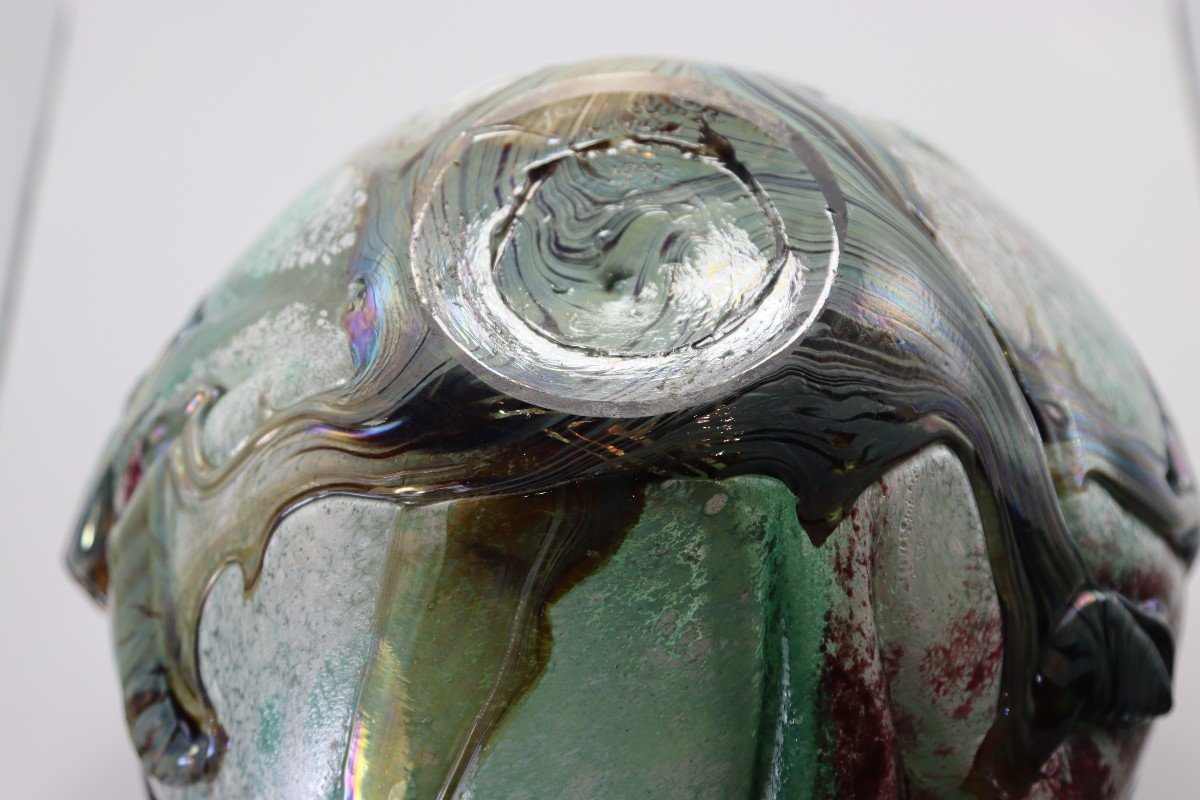 Jean Claude Novaro (1943-2014), Vase En Verre épais Ventru, Signé, XXe-photo-3