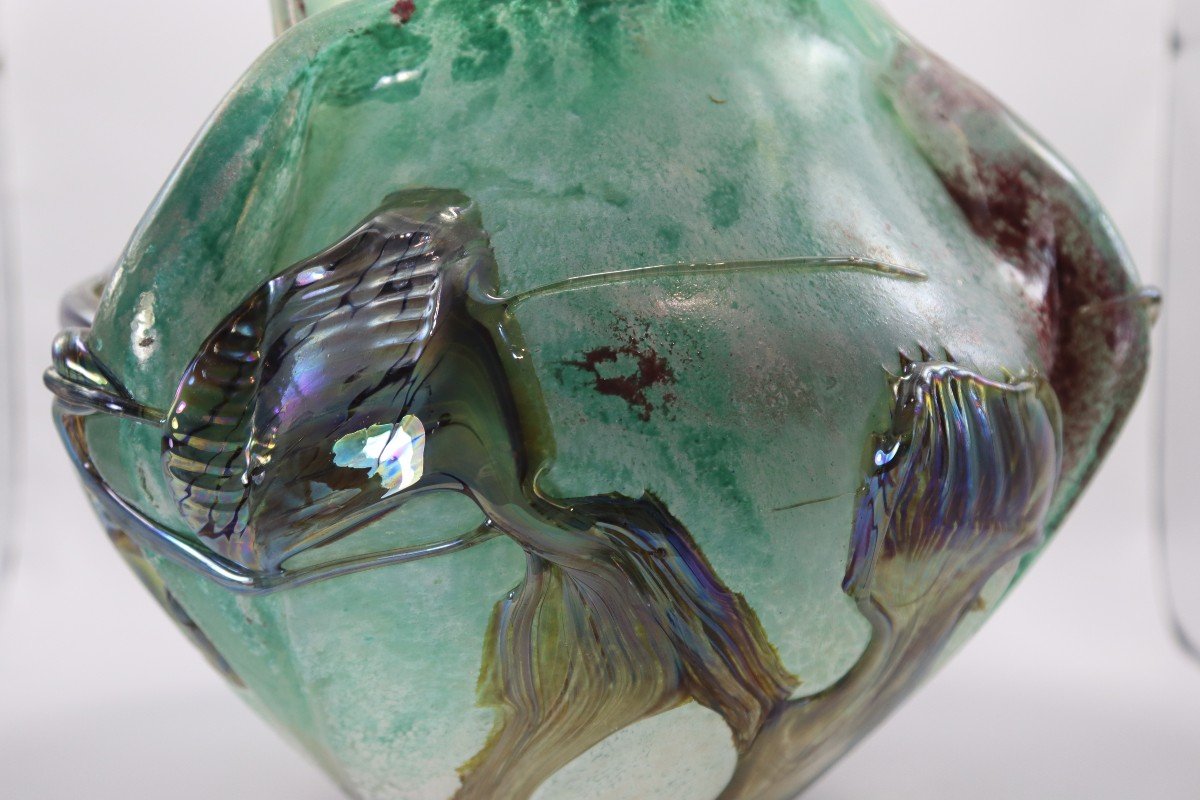 Jean Claude Novaro (1943-2014), Vase En Verre épais Ventru, Signé, XXe-photo-5