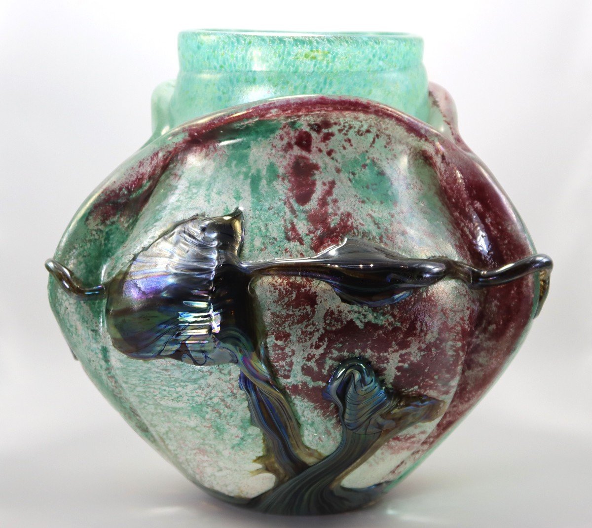 Jean Claude Novaro (1943-2014), Vase En Verre épais Ventru, Signé, XXe