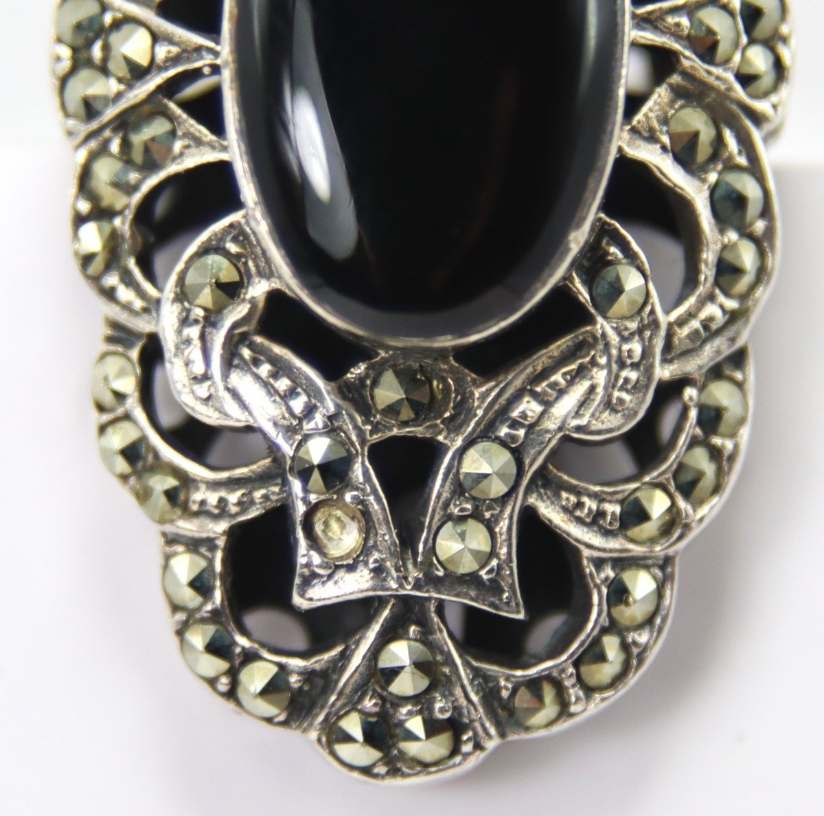 Bague En Argent, Onyx Et Marcasites, 1970-photo-4