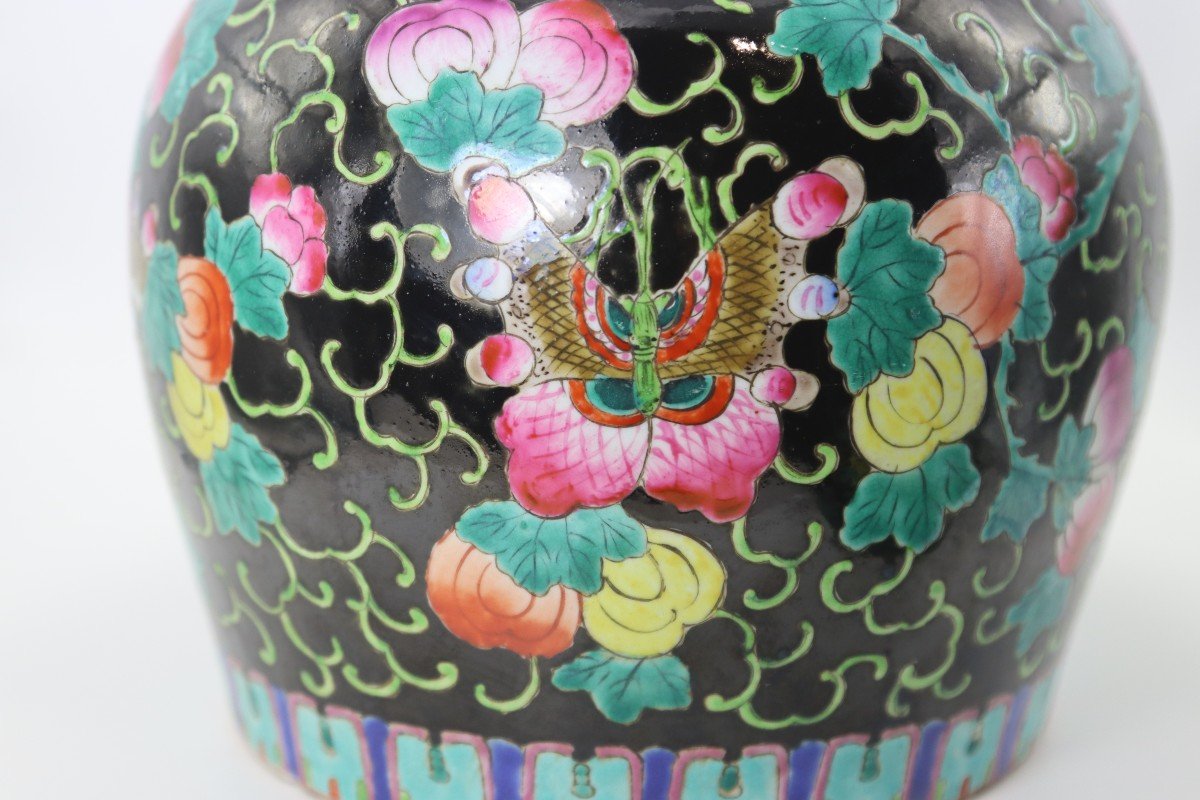 Chine , Famille Noire, XIXe, Pot à  Gingembre Couvert.-photo-5