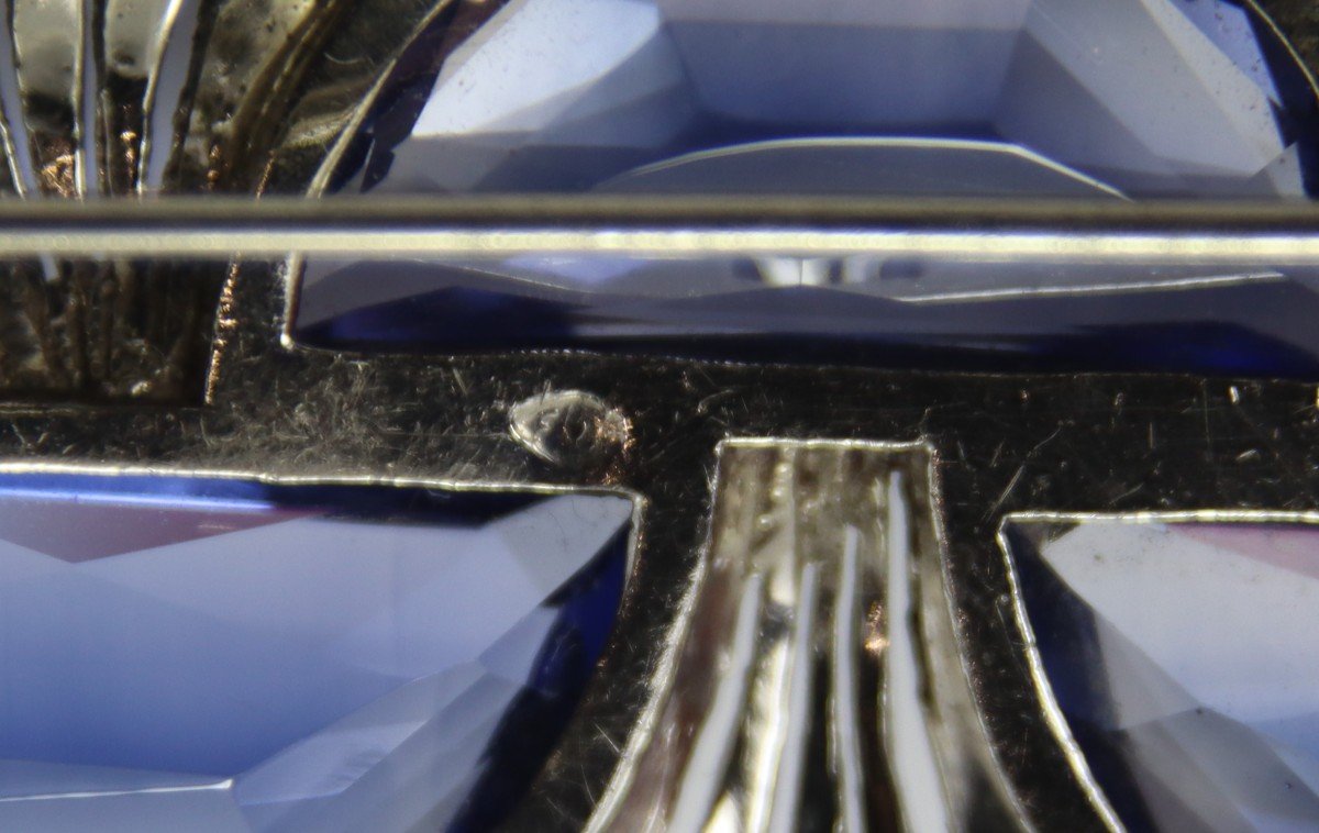 Art Deco Brooch In Silver And Tanzanite, Circa 1920, Signed-photo-5