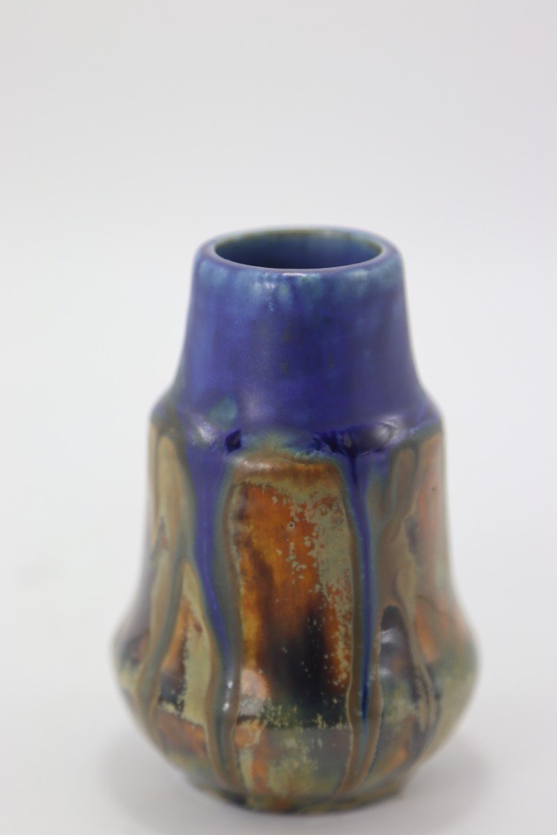 Gilbert Metenier (1876-?), 2 “bleus De Gannat” Stoneware Vases, 20th-photo-3