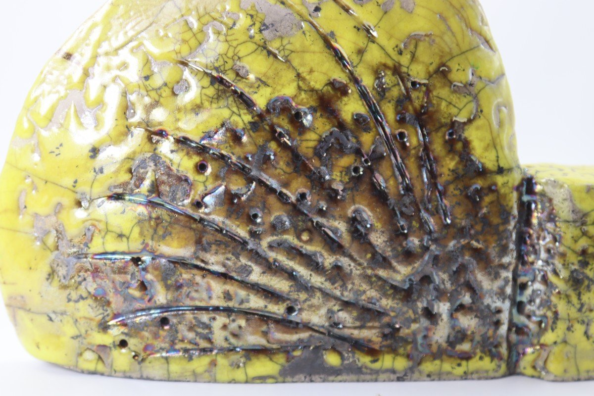 Raku Ceramic Sculpture, Signed, 20th-photo-3
