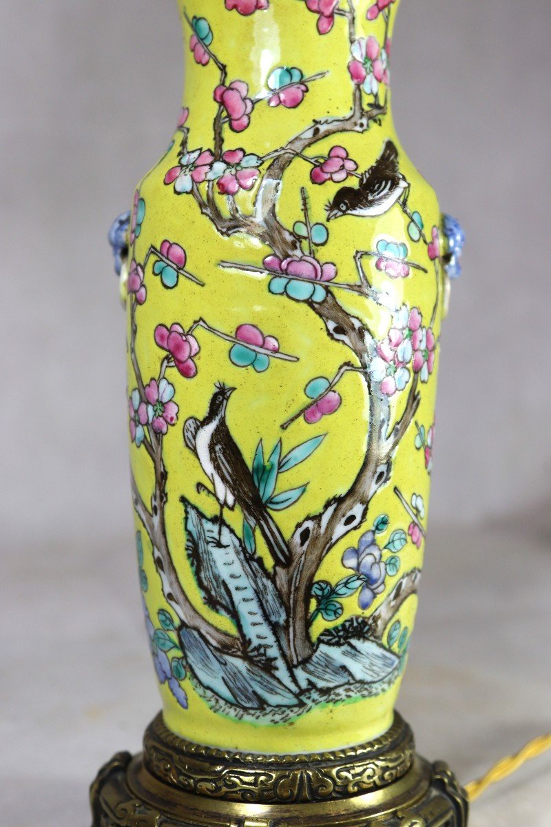Chine XXe, Lampe En Porcelaine Et  Bronze.-photo-4