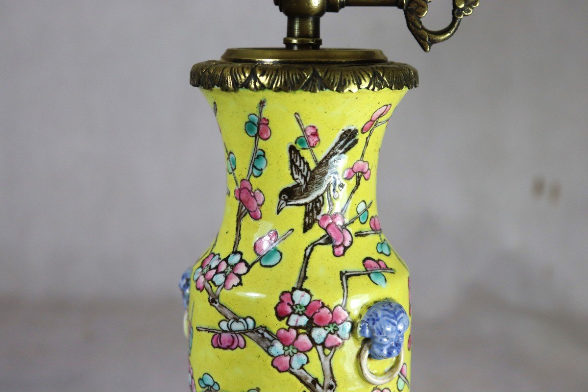 Chine XXe, Lampe En Porcelaine Et  Bronze.-photo-7