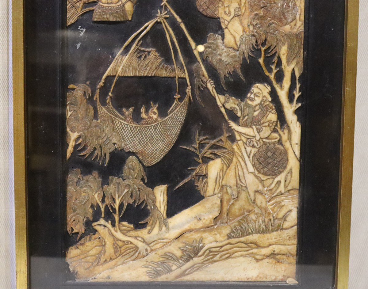 19th Century Asian Art, Pair Of Bone Dioramas.-photo-1