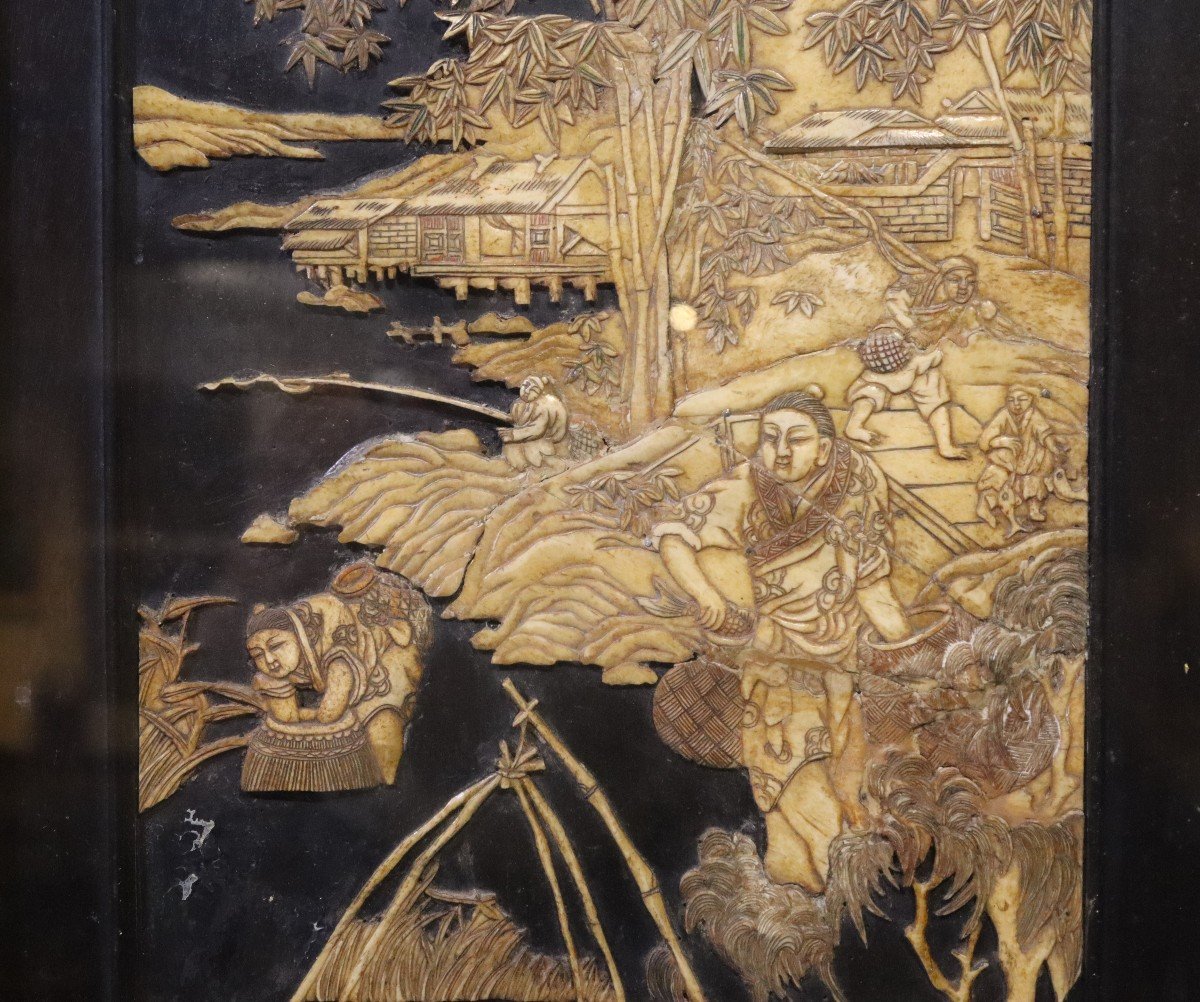 19th Century Asian Art, Pair Of Bone Dioramas.-photo-4
