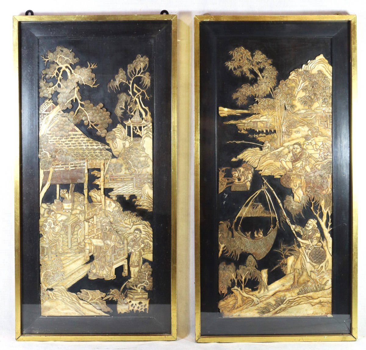 19th Century Asian Art, Pair Of Bone Dioramas.
