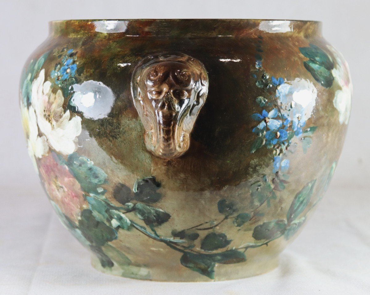 Armand Désiré Gautier ( 1825-1894 ) Et Atelier Dominique Grenet, Cache Pot Impressionniste, XIX-photo-2