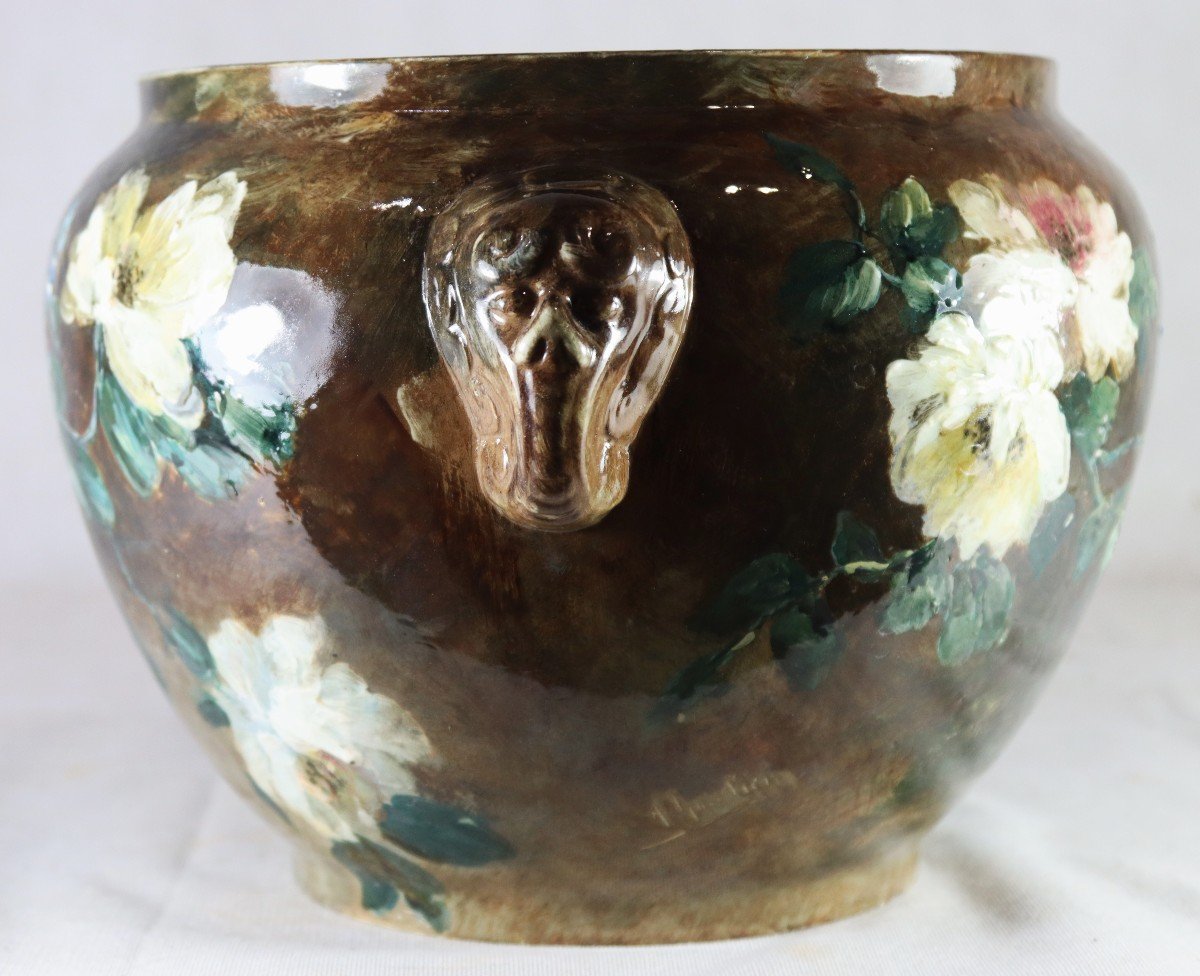 Armand Désiré Gautier ( 1825-1894 ) Et Atelier Dominique Grenet, Cache Pot Impressionniste, XIX-photo-4