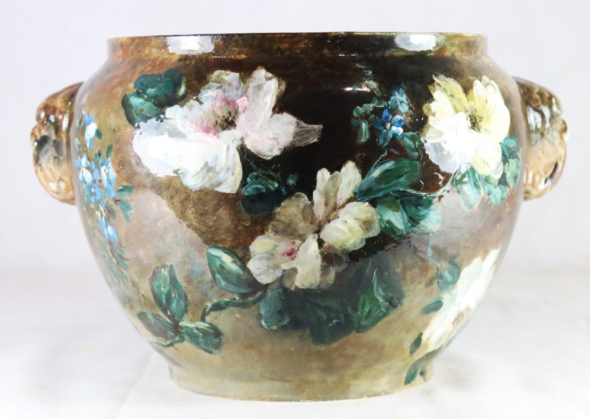 Armand Désiré Gautier ( 1825-1894 ) Et Atelier Dominique Grenet, Cache Pot Impressionniste, XIX