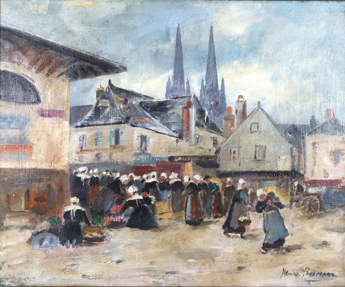 Henry Buron (1880-1969), Hst " Scène De Village En Bretagne ", XXe-photo-2