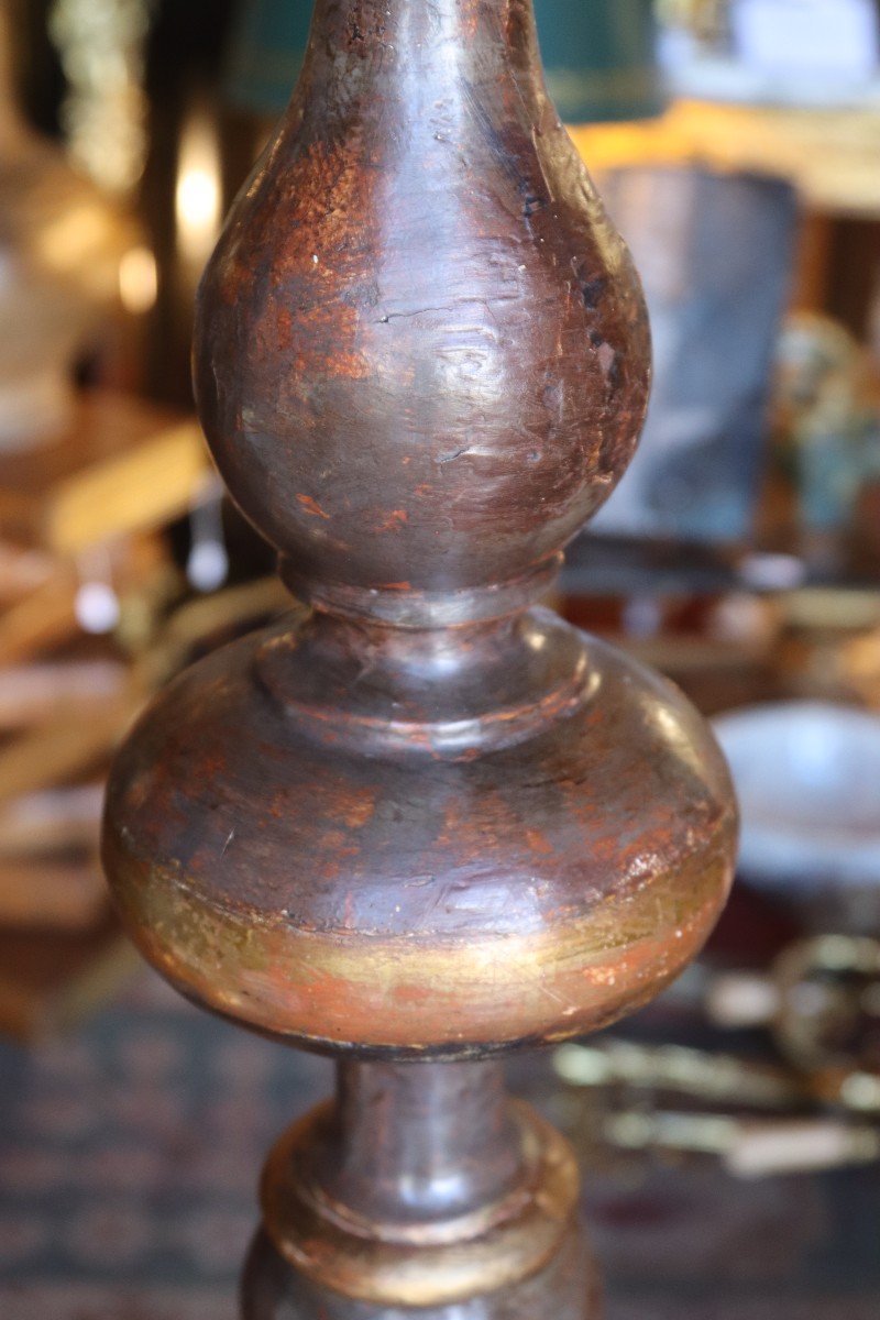 Pair Of Large Polychrome Wooden Candlesticks, 18th Century-photo-6