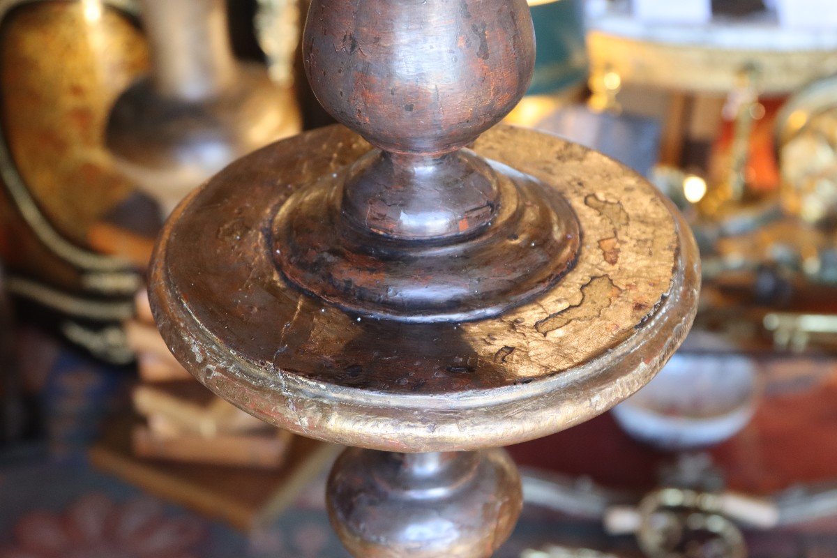 Pair Of Large Polychrome Wooden Candlesticks, 18th Century-photo-7