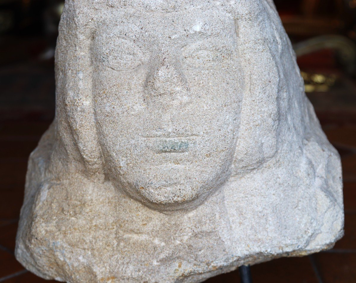Tête En Pierre, d'époque Gallo-romaine-photo-3