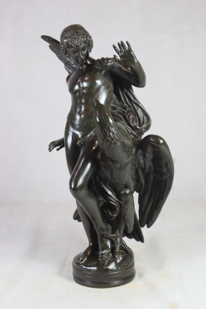 Hippolyte Alexandre Moulin (1832-1884), Bronze "the Man And The Eagle", 19th Century-photo-2