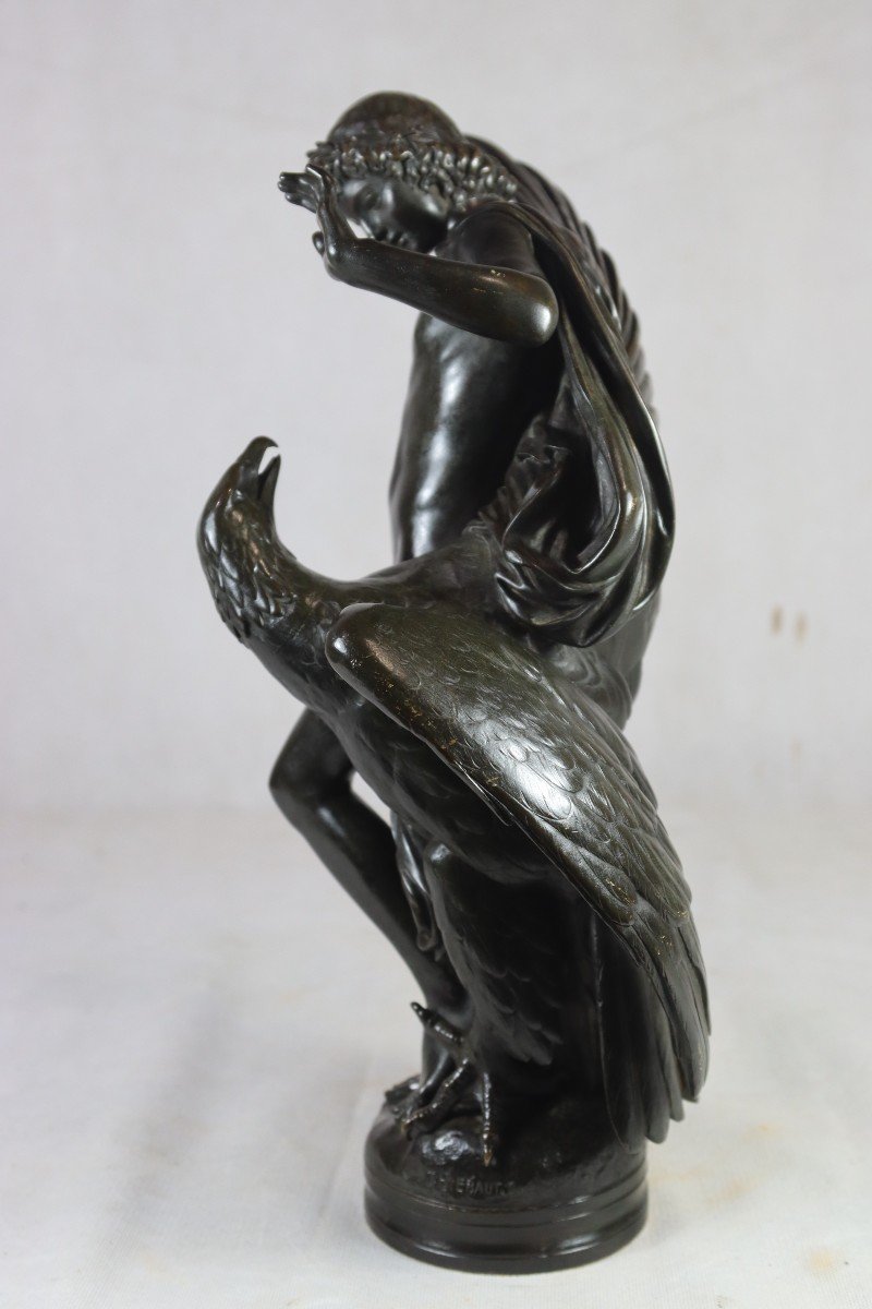 Hippolyte Alexandre Moulin (1832-1884), Bronze "the Man And The Eagle", 19th Century-photo-2