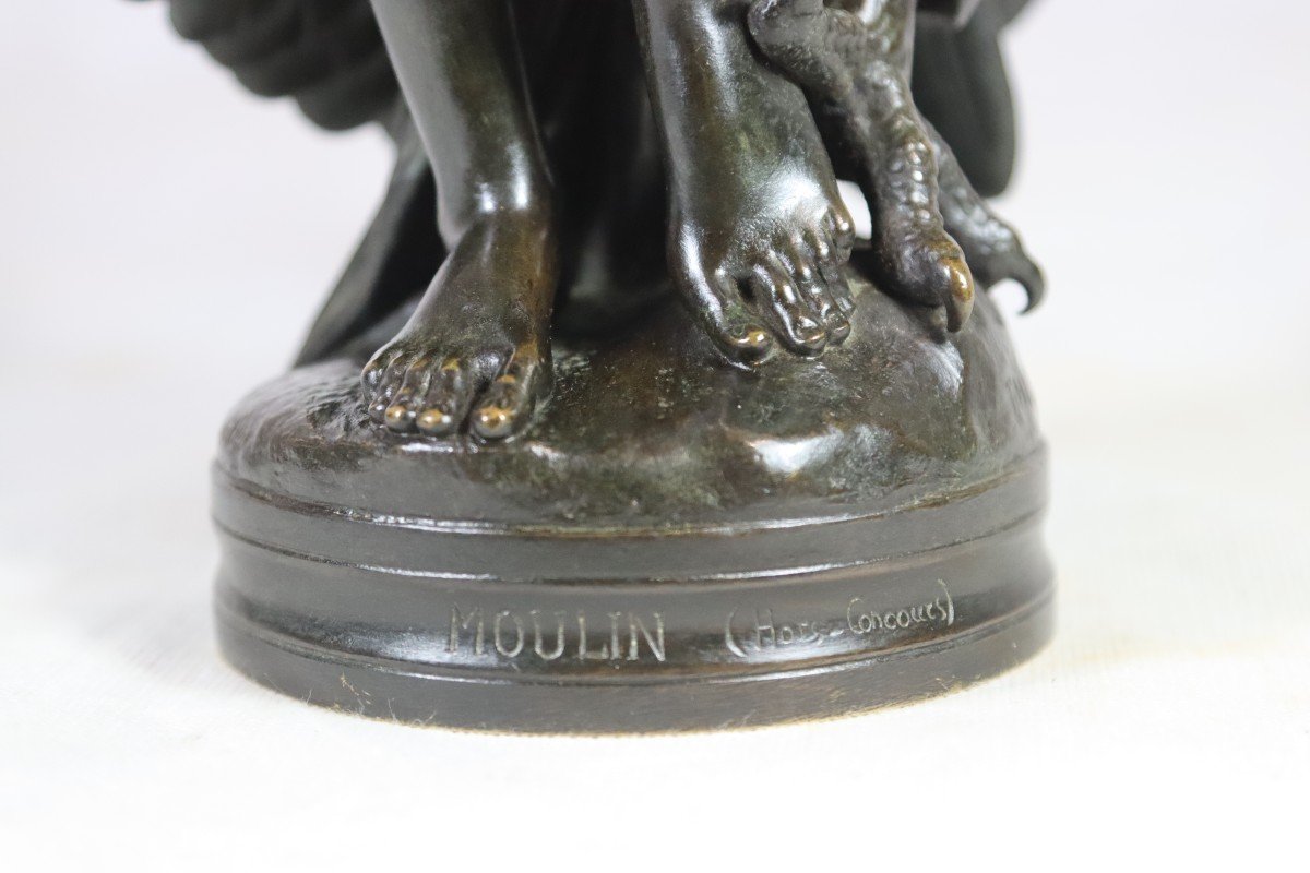 Hippolyte Alexandre Moulin (1832-1884), Bronze "the Man And The Eagle", 19th Century-photo-3