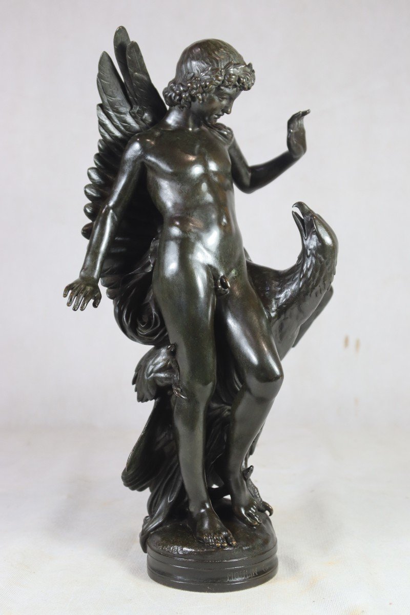Hippolyte Alexandre Moulin (1832-1884), Bronze "the Man And The Eagle", 19th Century