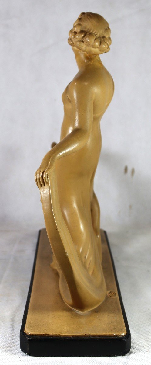 Salvatore Melani (1902-1934) Sculpture "woman And Her Greyhound", 20th Century-photo-3
