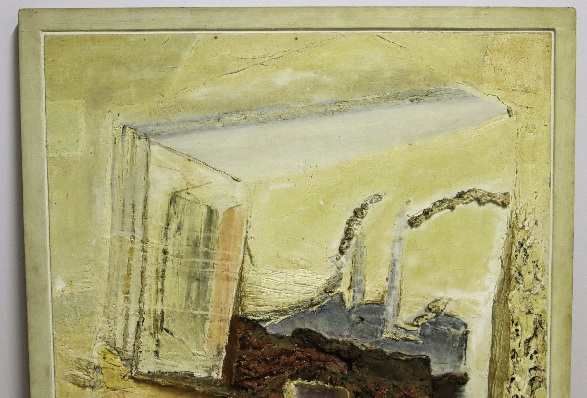 Jan Arons 1936-2015, Important Tableau Composition "fabrique ", XXe-photo-5