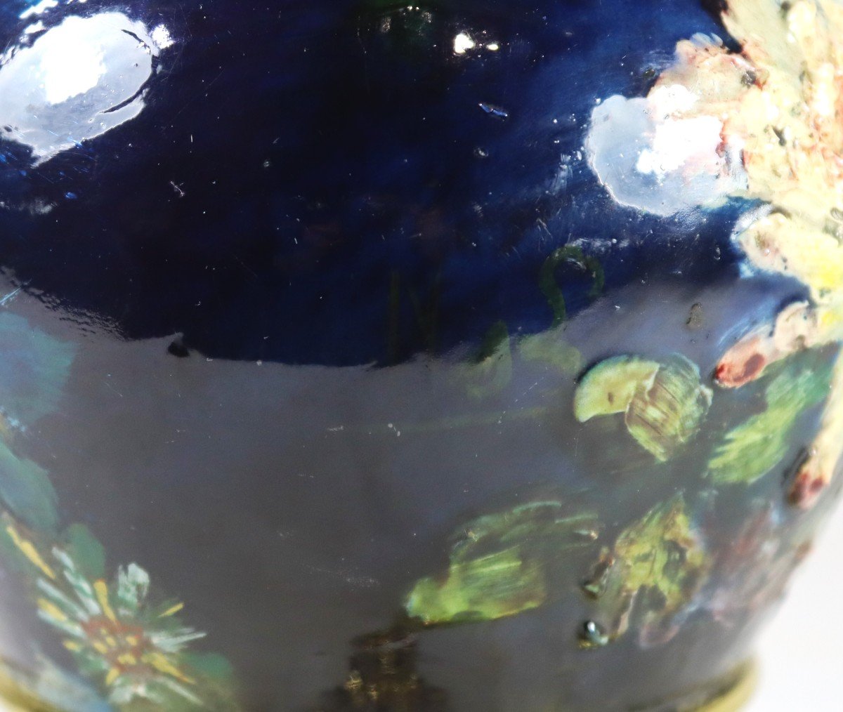 Montigny Sur Loing, Oil Lamp Known As Impressionist Barbotine, Signed, 20th Century-photo-2