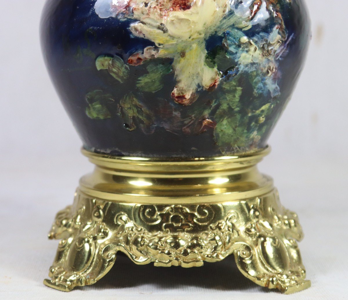 Montigny Sur Loing, Oil Lamp Known As Impressionist Barbotine, Signed, 20th Century-photo-4
