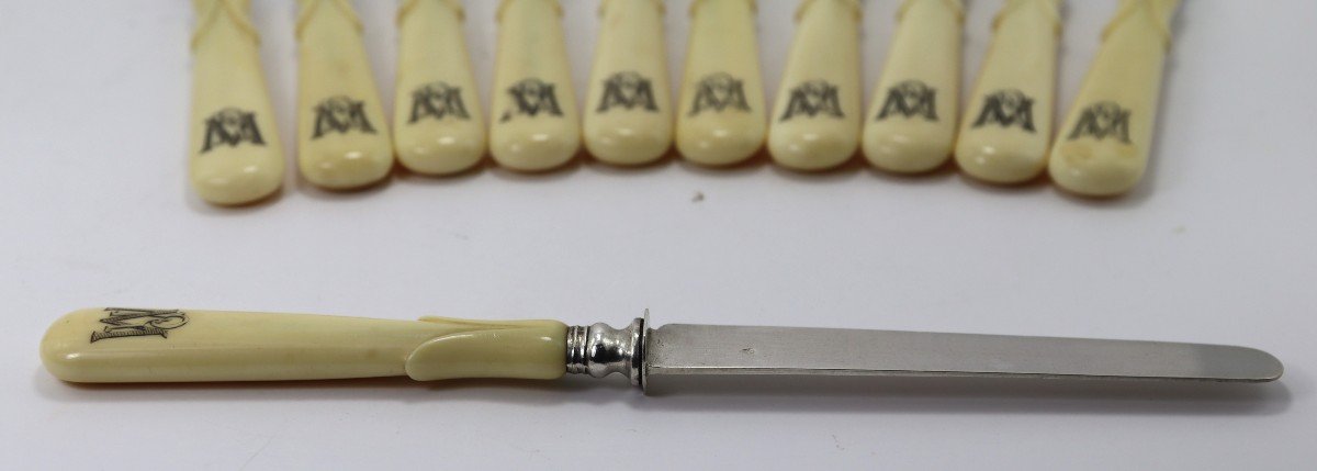 Set Of 11 Silver And Ivory Knives, Early 20th Century-photo-3