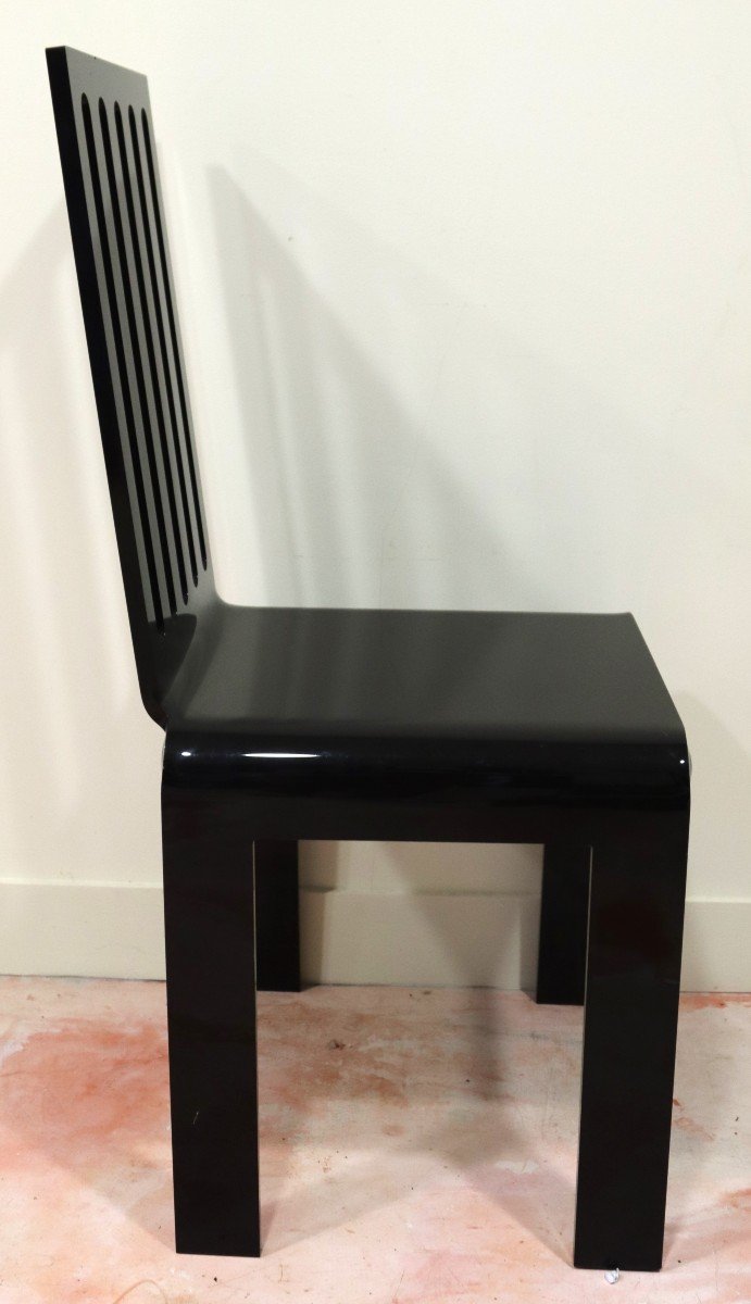 Acrila France, Set Of Six Black Plexiglass Chairs, 20th Century-photo-1