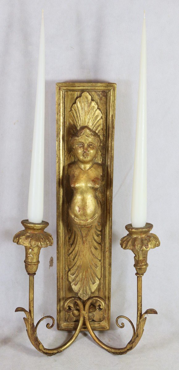 Paire d'Appliques En Bois Doré "buste De Femme ", Fin XVIIIe-photo-2
